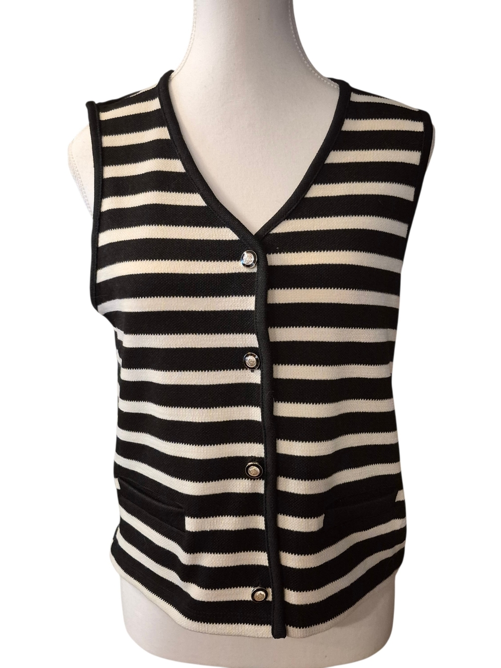 Bailey 44 Black and Cream Striped Knit Vest